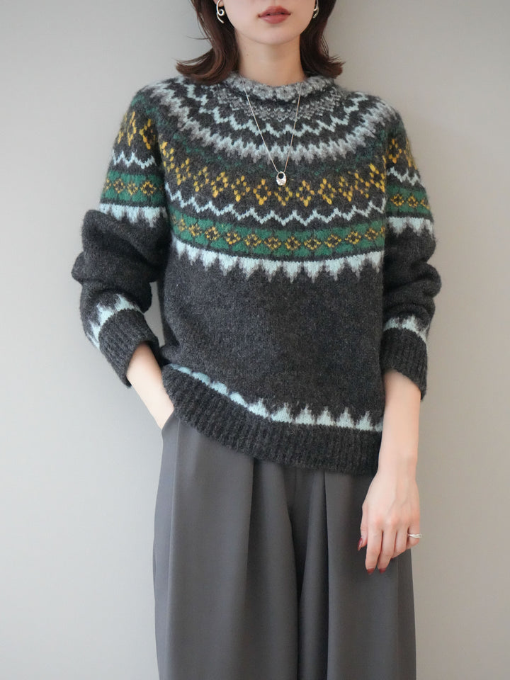 [予約]ウールタッチ求心柄オーバーニットプルオーバー/gray