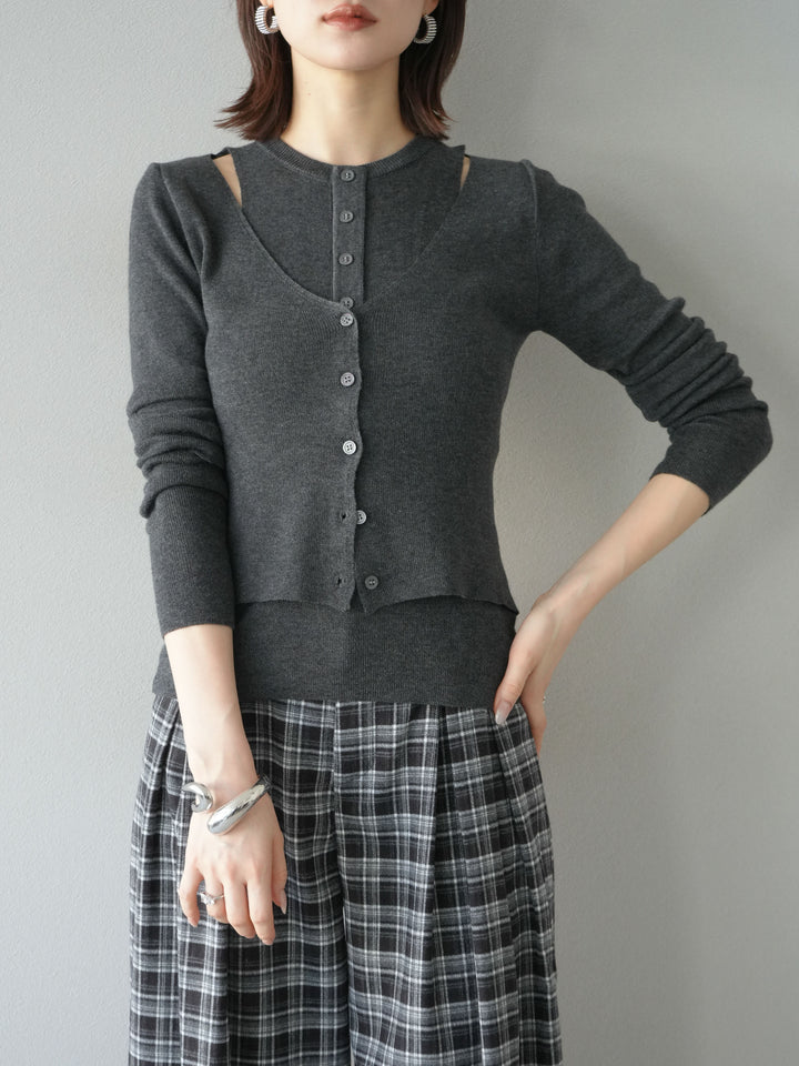 [予約]レイヤードデザインニットカーディガン/チャコール