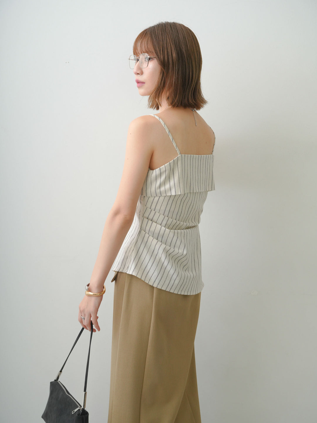 [SET]ストライプアシメキャミソール+クレープデシンフラップ付きストレートスカート(2set)