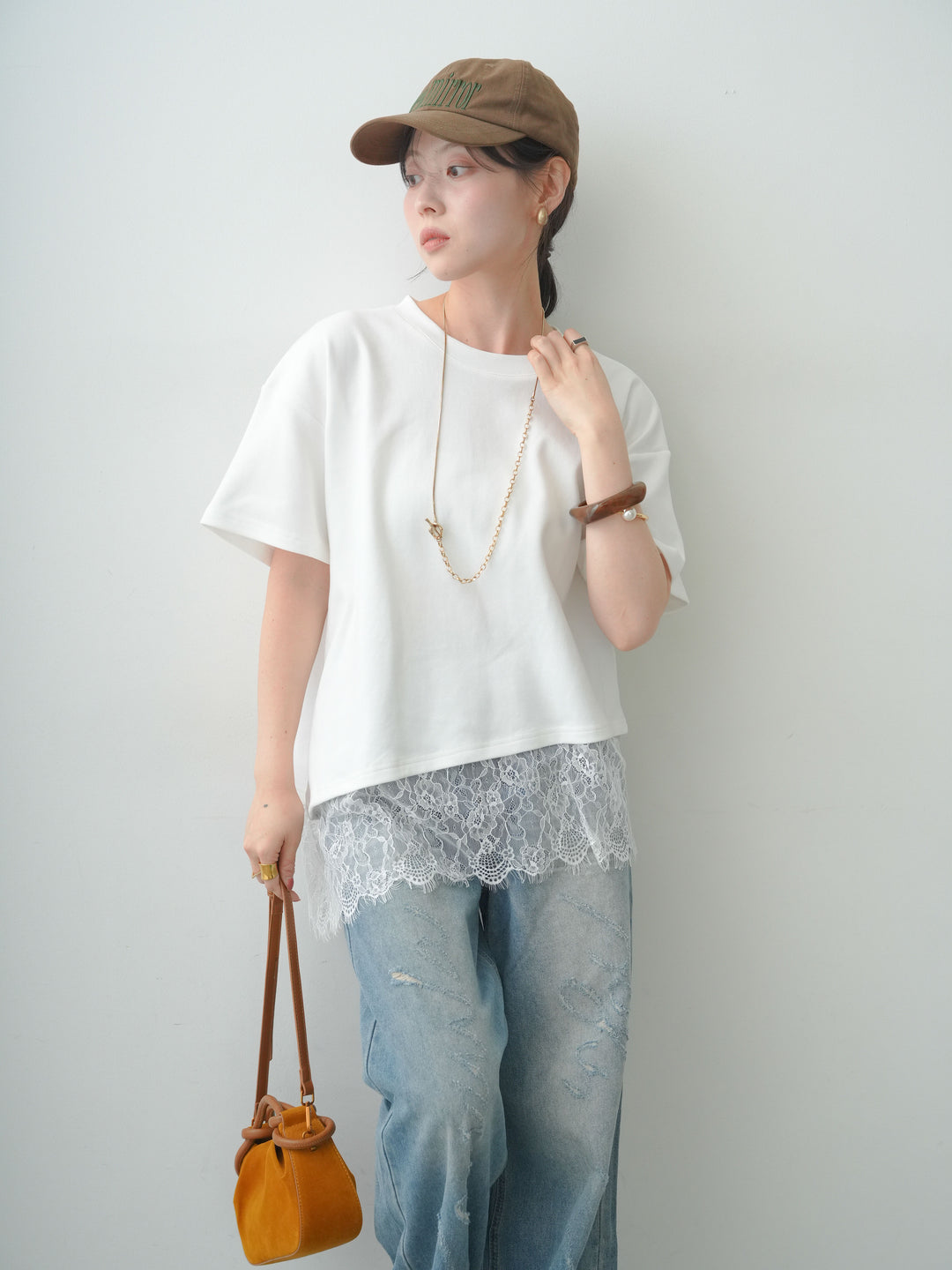[SET]アシメレースヘムワイドTEE+グラフィックスクラッチワイドデニム(2set)