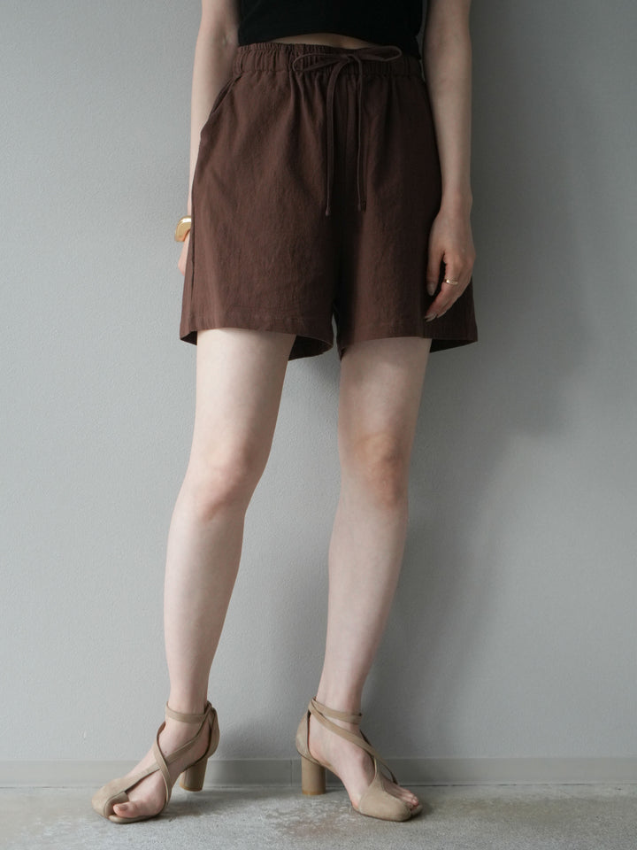 [套裝] 亞麻V領襯衫與短褲套裝（2套）