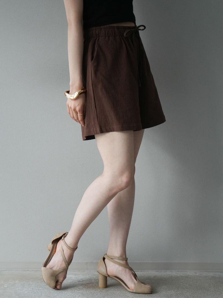 [套裝] 亞麻V領襯衫與短褲套裝（2套）