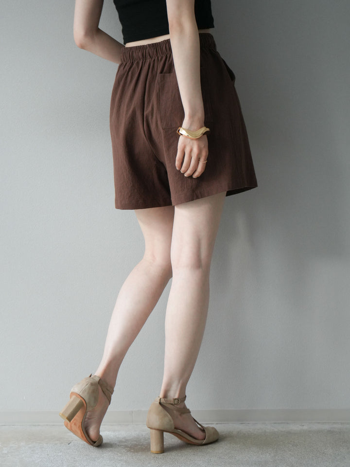 [套裝] 亞麻V領襯衫與短褲套裝（2套）