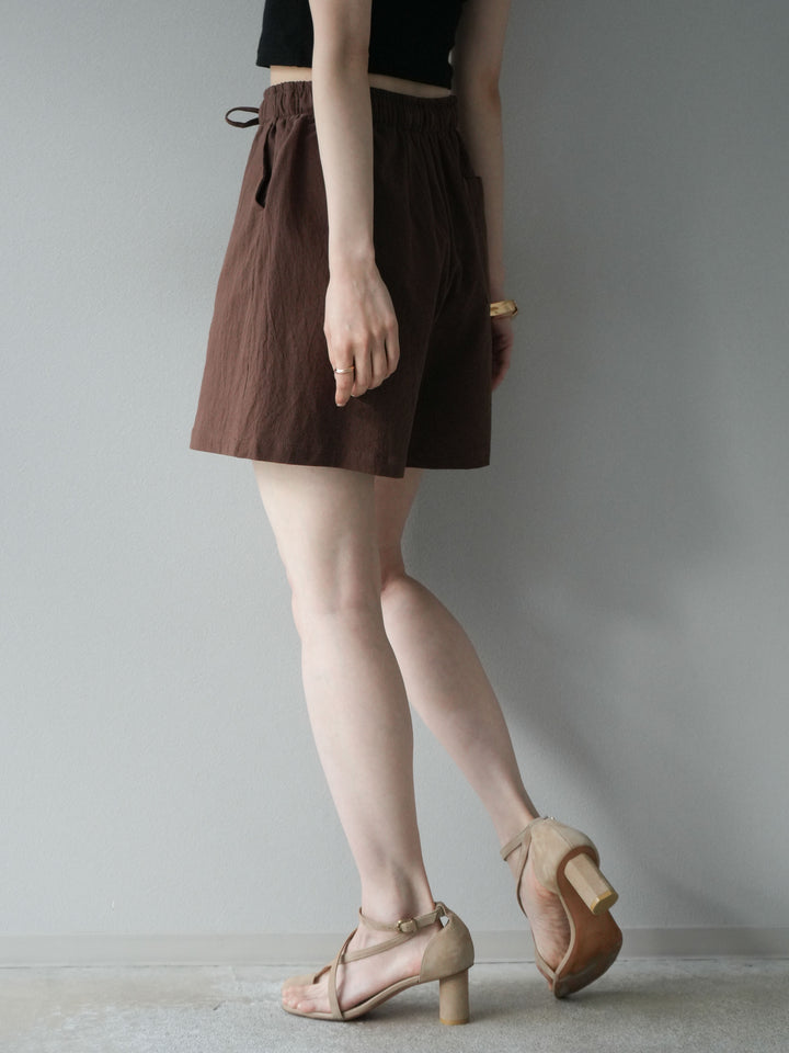 [套裝] 亞麻V領襯衫與短褲套裝（2套）