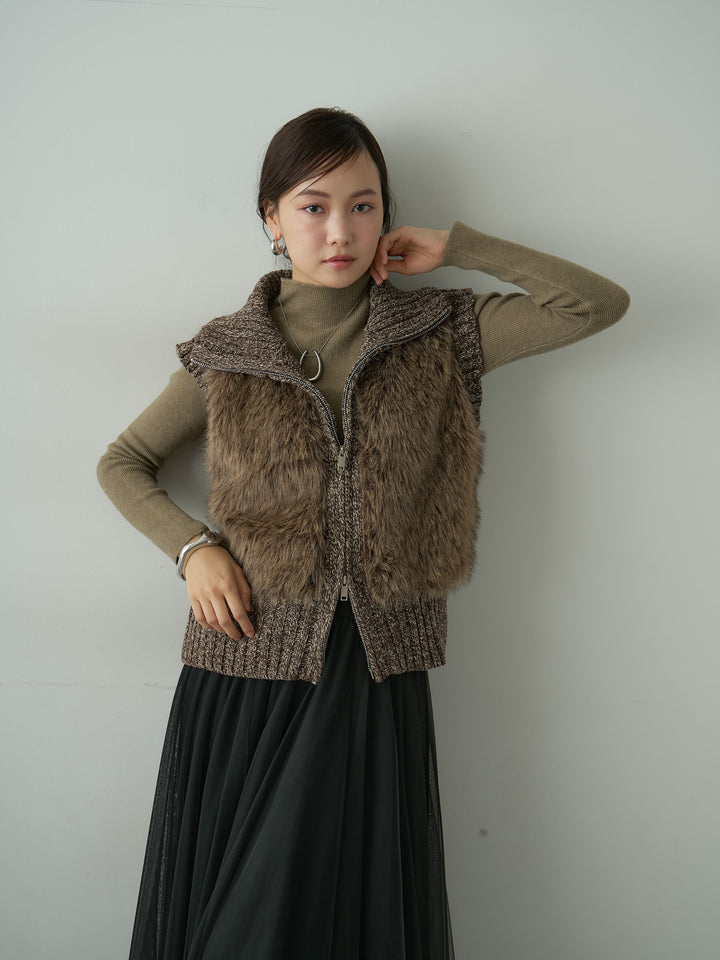 [予約]メランジファーニットベスト/brown