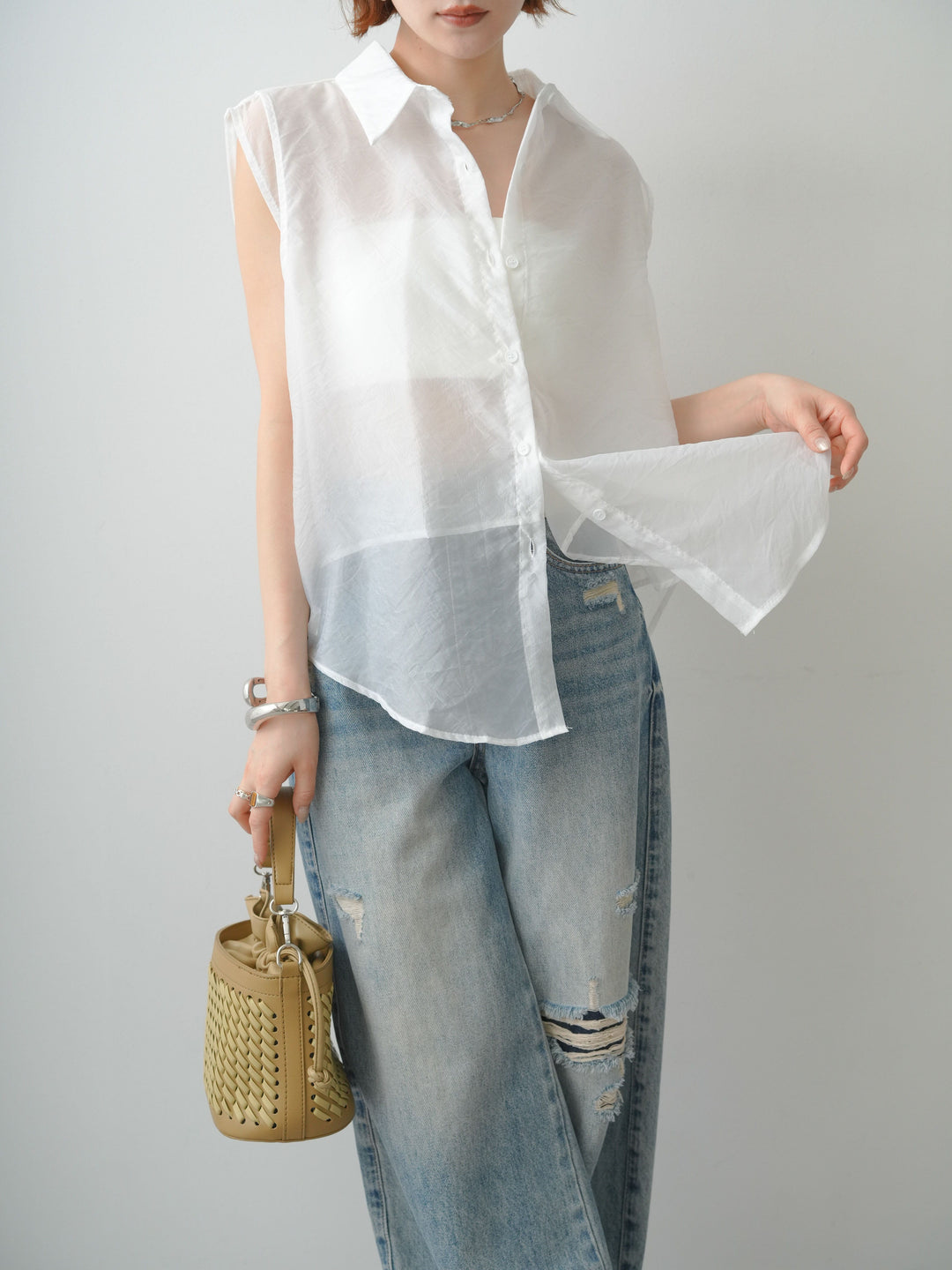 [SET]シアーレイヤードノースリブラウス+選べるアクセセット(2set)