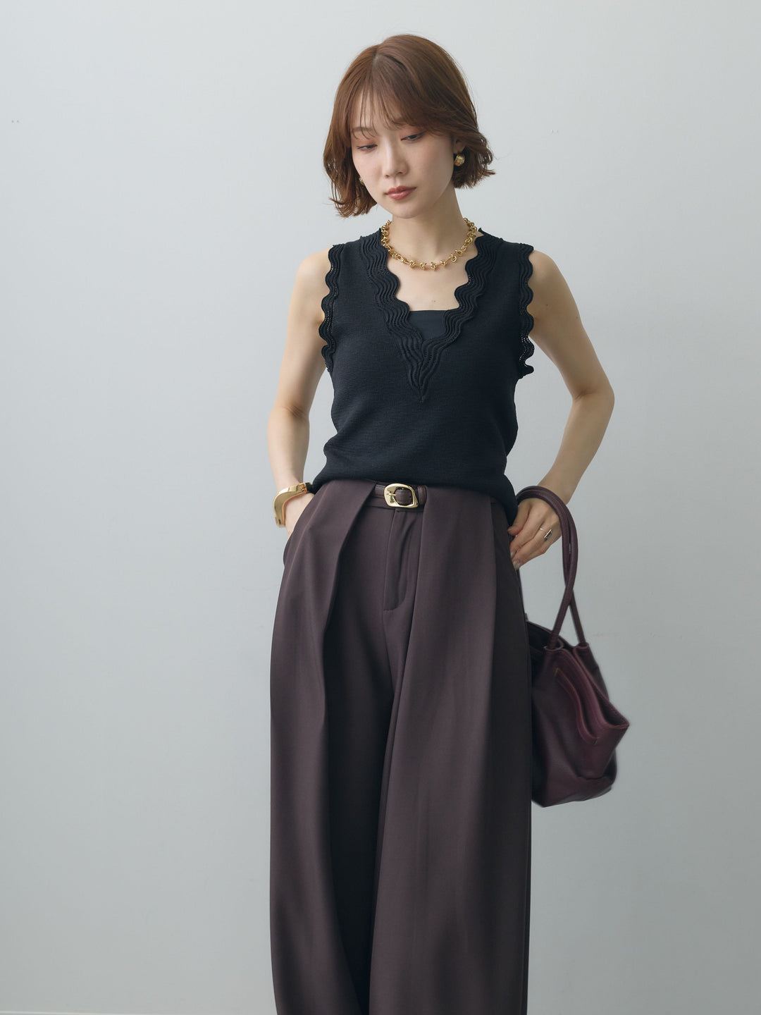 [SET]カーブデザインリブニットタンクトップ+選べるアクセセット(2set)