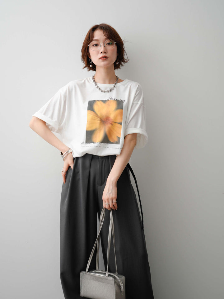 [SET]フラワーフォトTEE+ベルトループデザインワイドパンツ(2set)