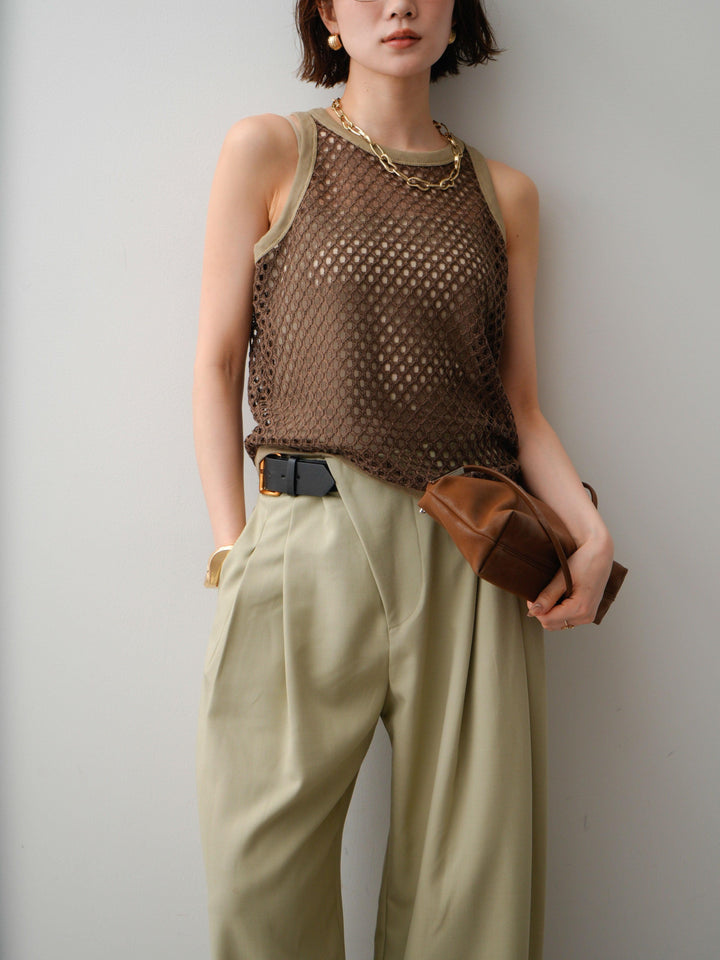 [予約]リブトリムメッシュアメスリトップス/brown