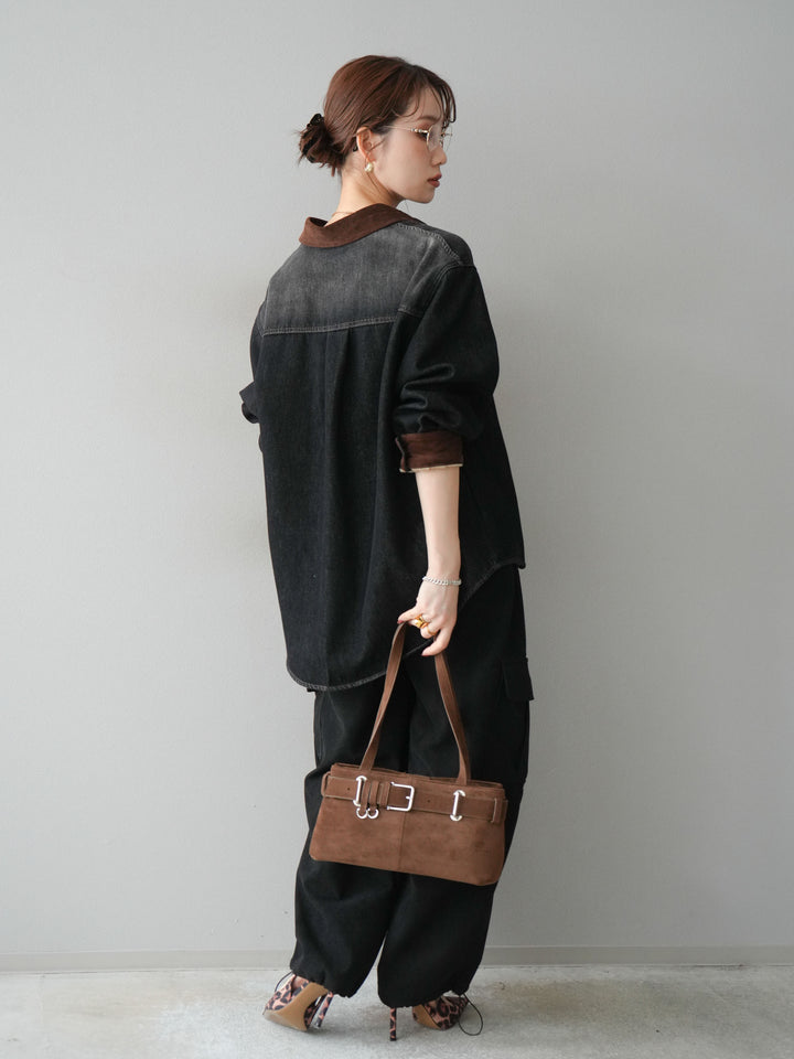 [予約]ベルト付コーデュロイカーゴパンツ/black