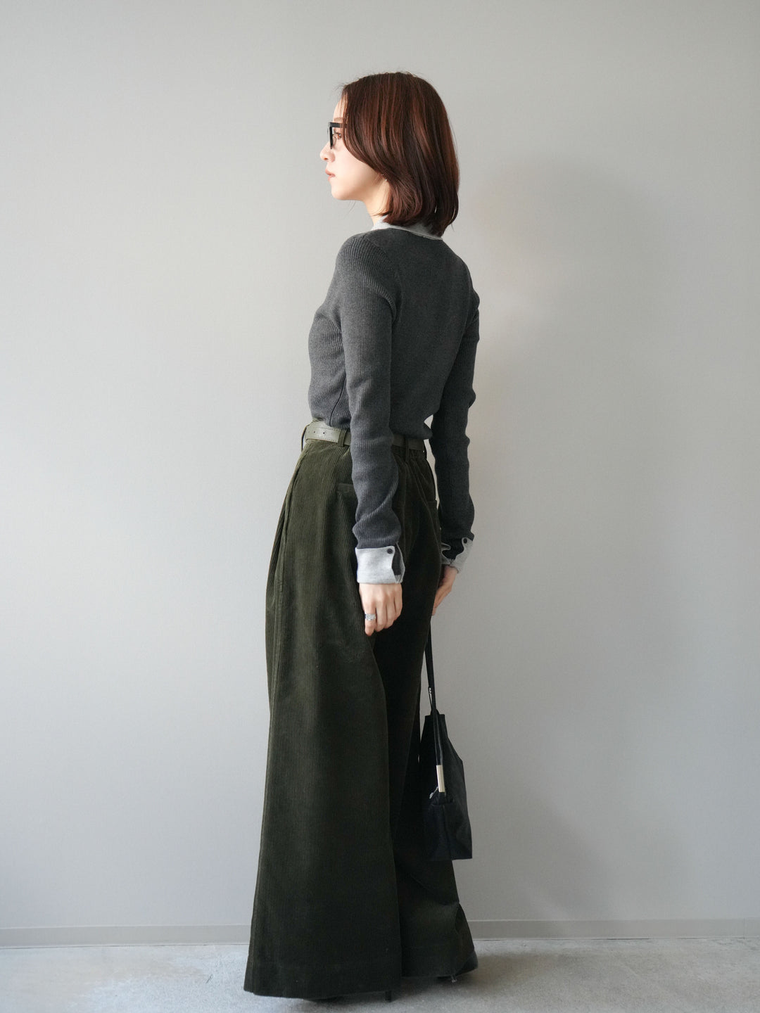 [予約]ベルト付コーデュロイワイドパンツ/green