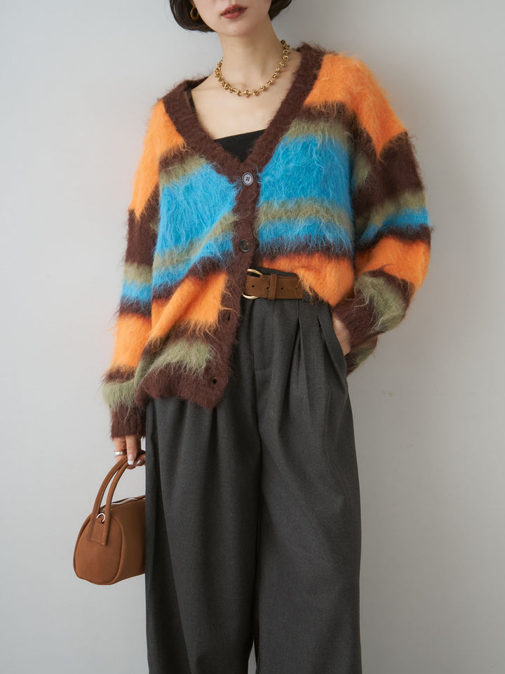 [SET]カラフルシャギーボーダーカーディガン+カラフルシャギーボーダーカーディガン(2set)