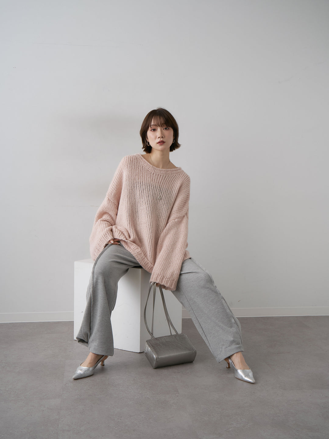 [予約]オーバーサイズドロップショルダーニットプルオーバー/pink