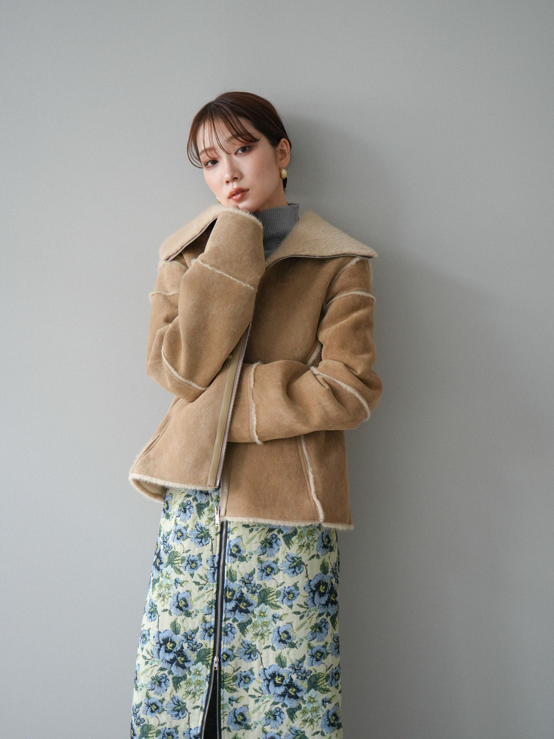 [予約]スタンドカラームートンZIPジャケット/beige