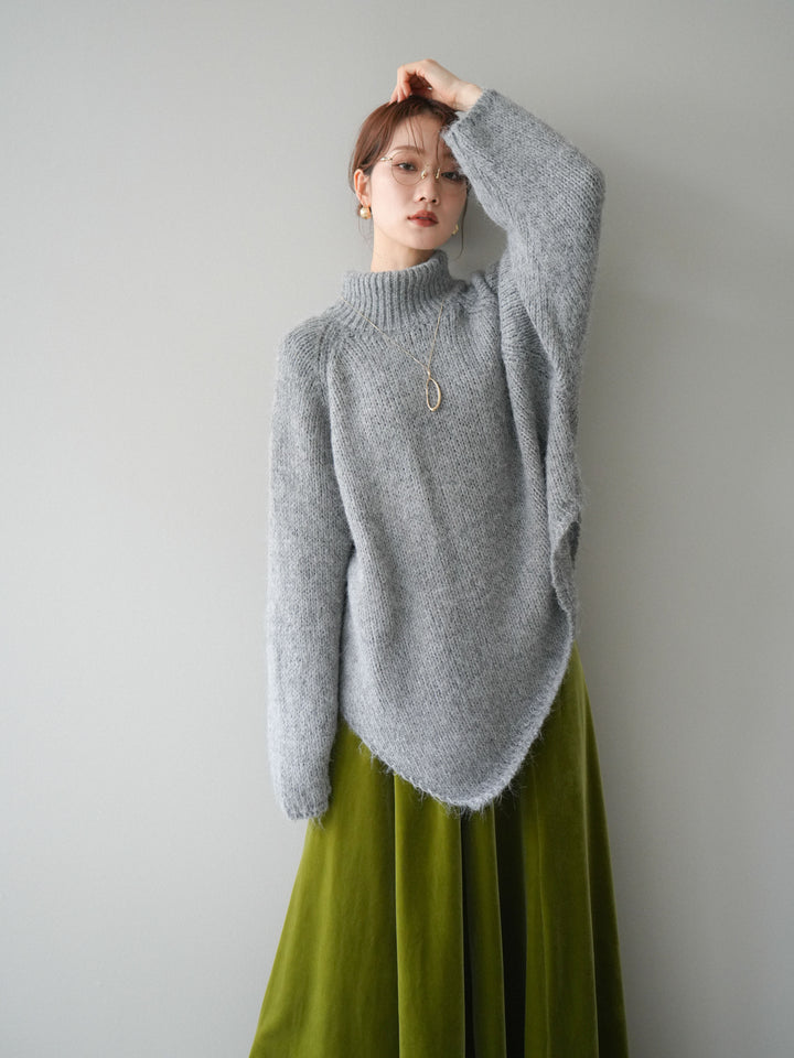[予約]アシンメトリーハイネックニットプルオーバー/gray