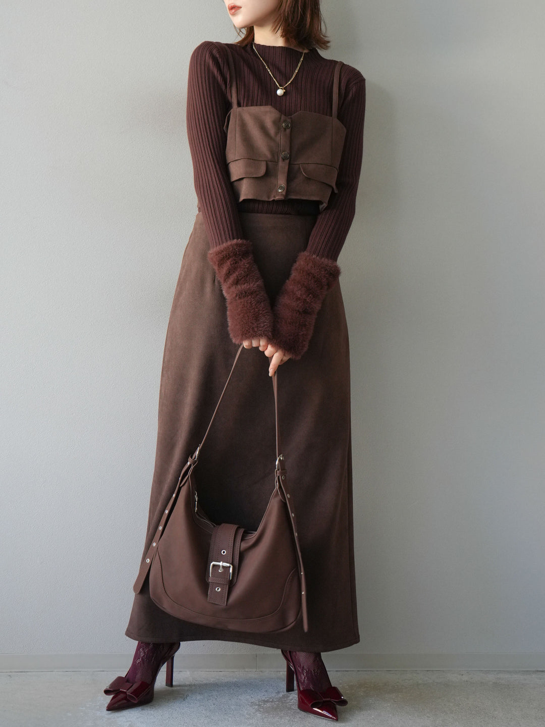 [SET]スウェードビスチェ+スウェードIラインスカート(2set)