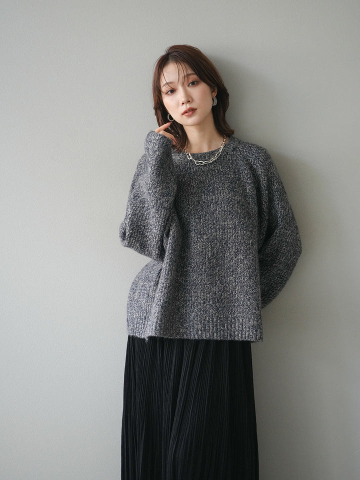 [予約]クルーネック畦編みミックスニット/navy