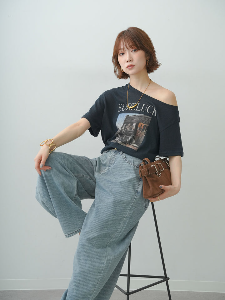 [SET]ワイドネックプリントTEE+ワイドネックプリントTEE(2set)