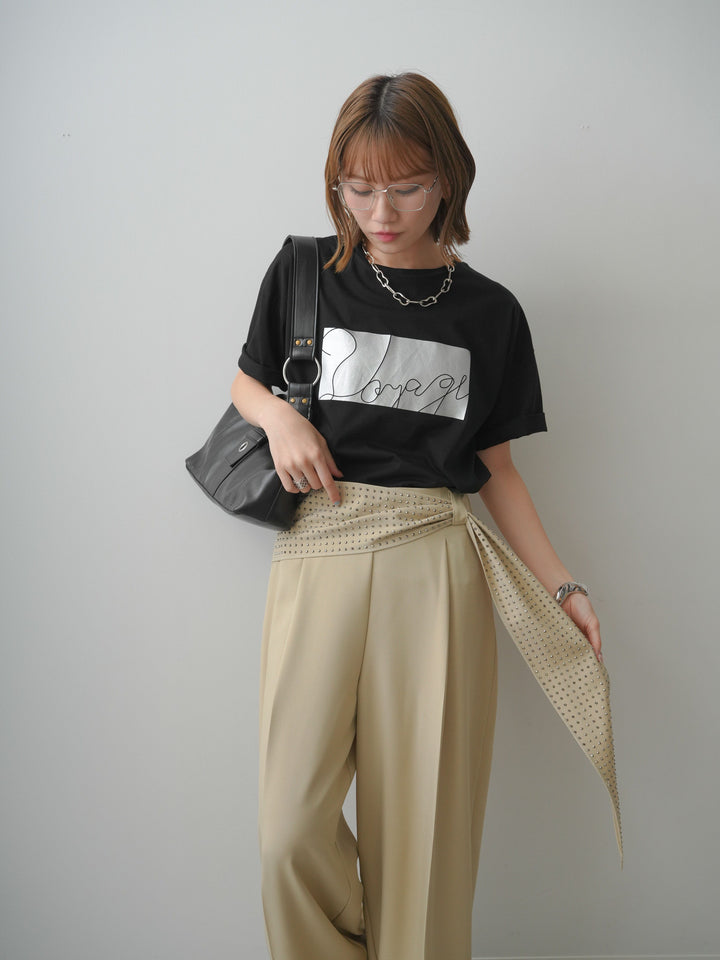 [SET]箔プリントボックスTEE+ビジューベルトタックワイドパンツ(2set)