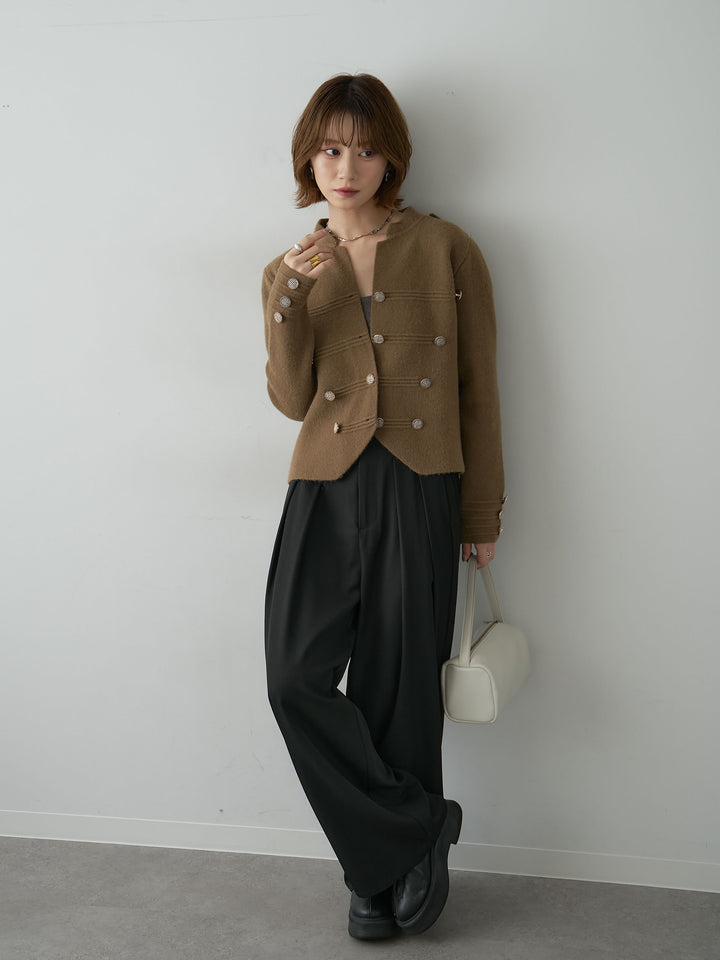 [SET]ナポレオンニットジャケット+ツイルタックワイドパンツ(2set)