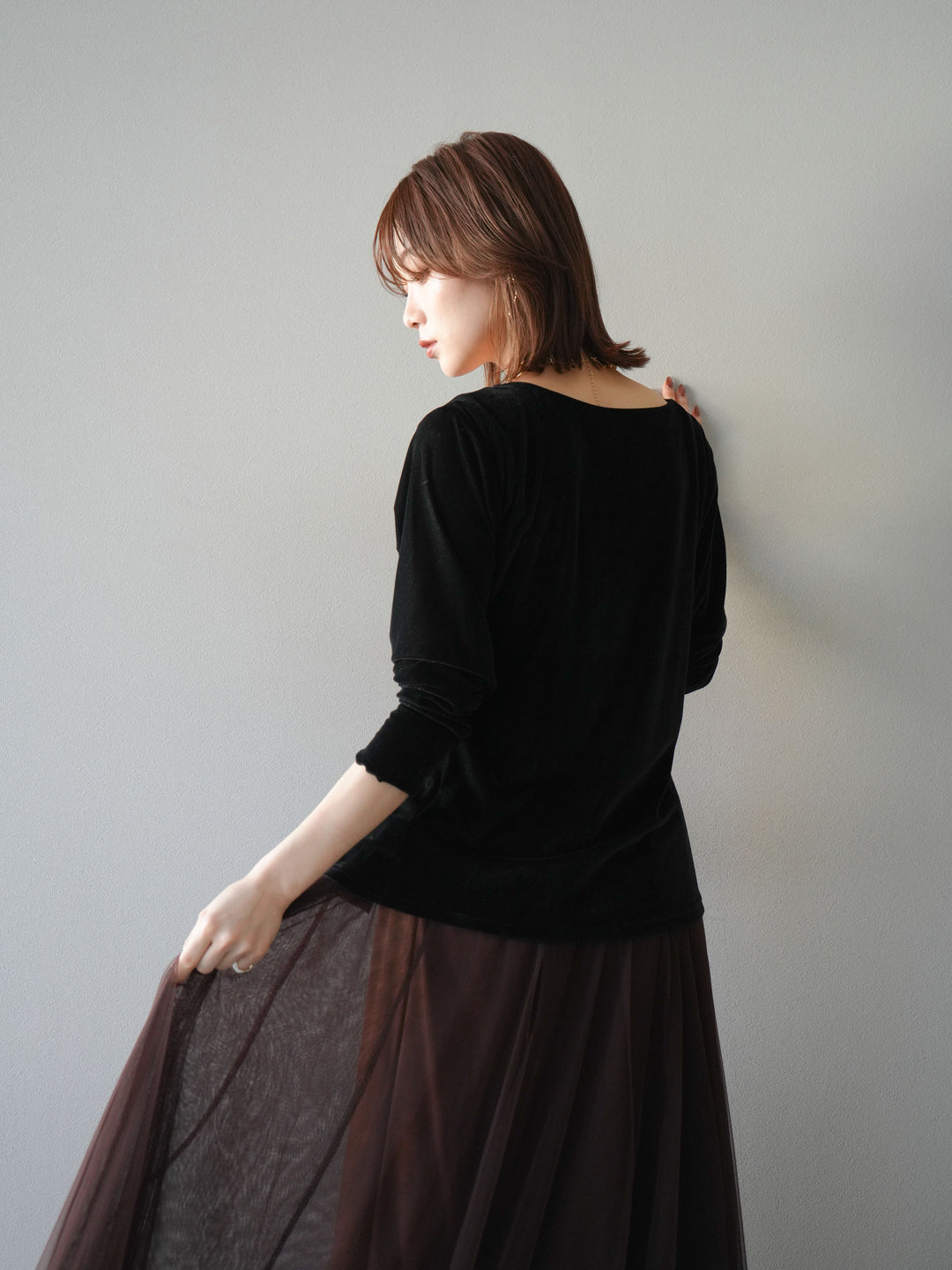 [予約]ベロアカーディガン/black