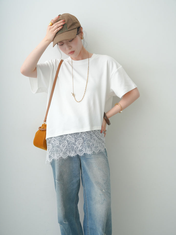 [SET]アシメレースヘムワイドTEE+グラフィックスクラッチワイドデニム(2set)