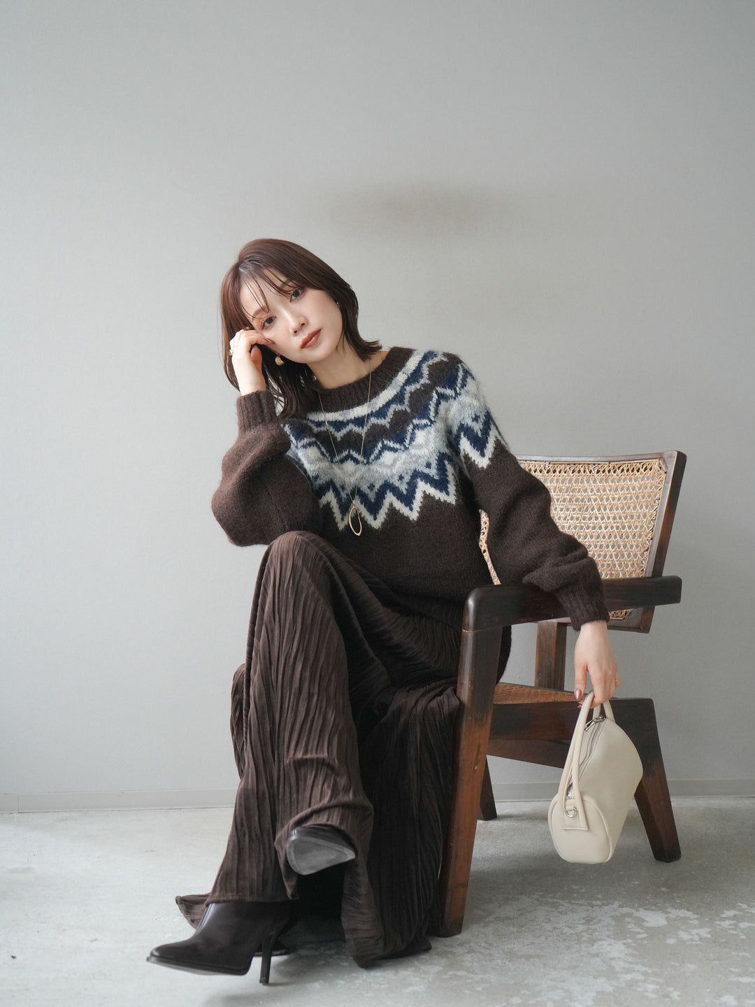 [予約]求心柄オーバーニットプルオーバー/brown