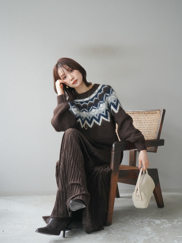 [予約]求心柄オーバーニットプルオーバー/brown