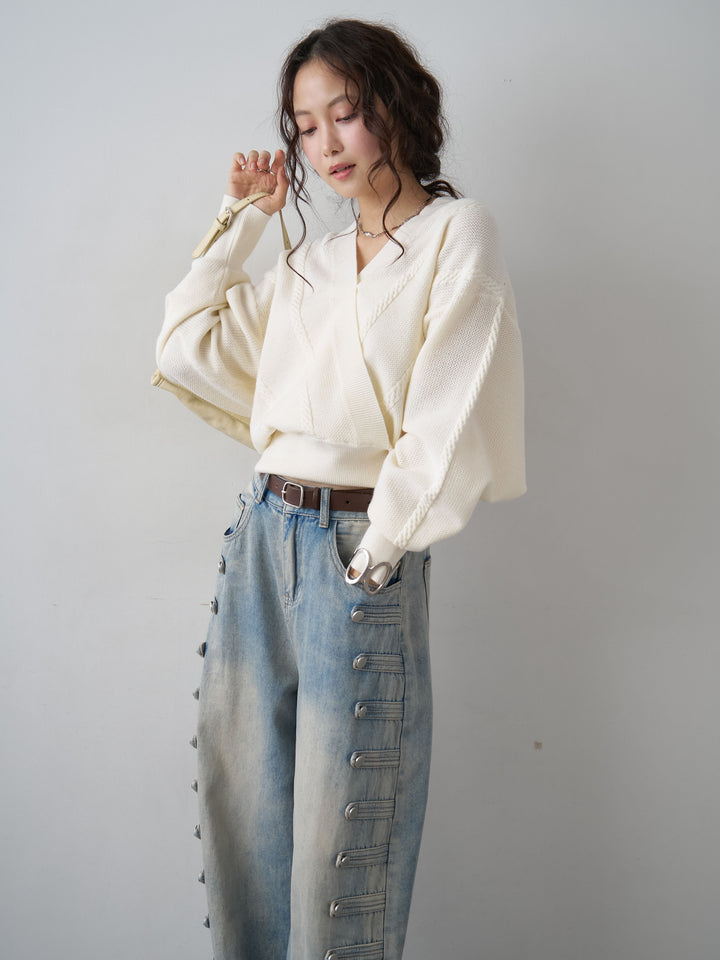 [SET]カシュクールミックスケーブルニットトップス+カシュクールミックスケーブルニットトップス(2set)