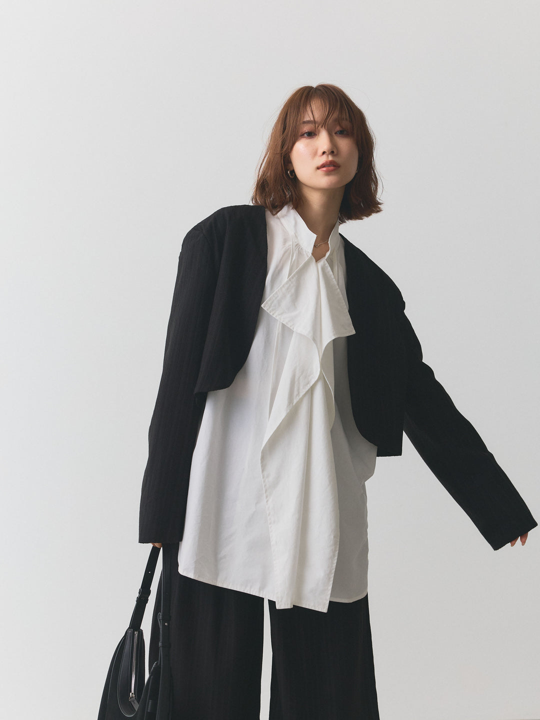 [SET]ヘリンボーンショートジャケット＆ワイドパンツSET UP