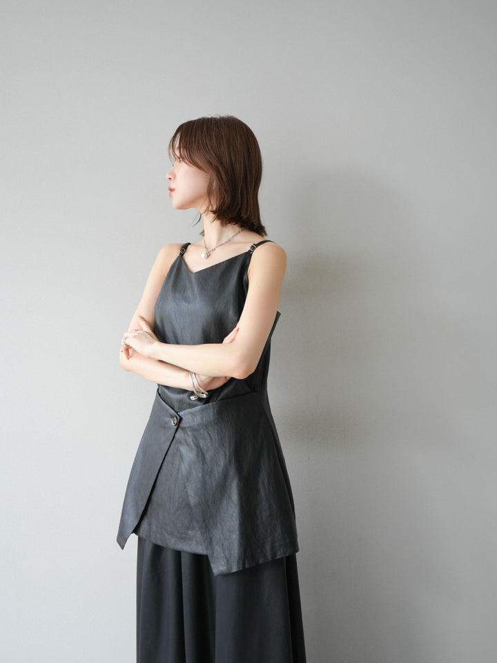 [予約]レイヤードレザーキャミソールチュニック/ブラック