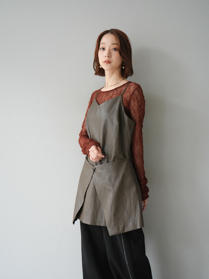 [予約]レイヤードレザーキャミソールチュニック/ブラウン