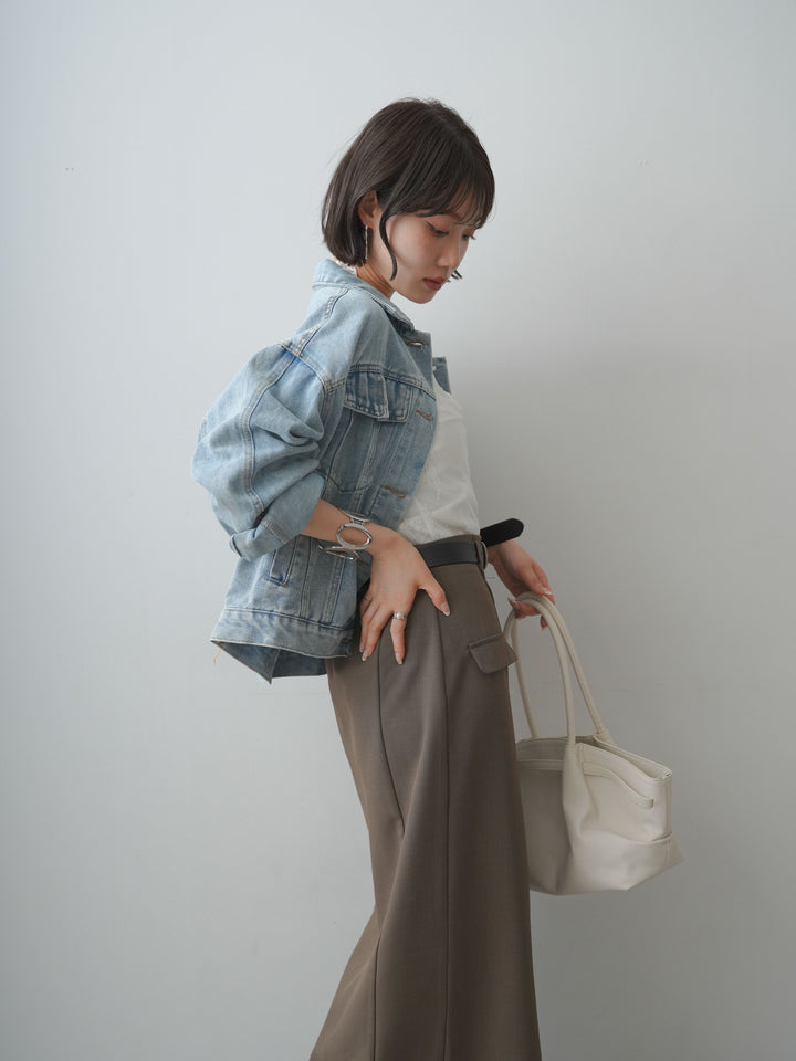 [SET]フラップデザインデニムジャケット+クレープデシンフラップ付きストレートスカート(2set)