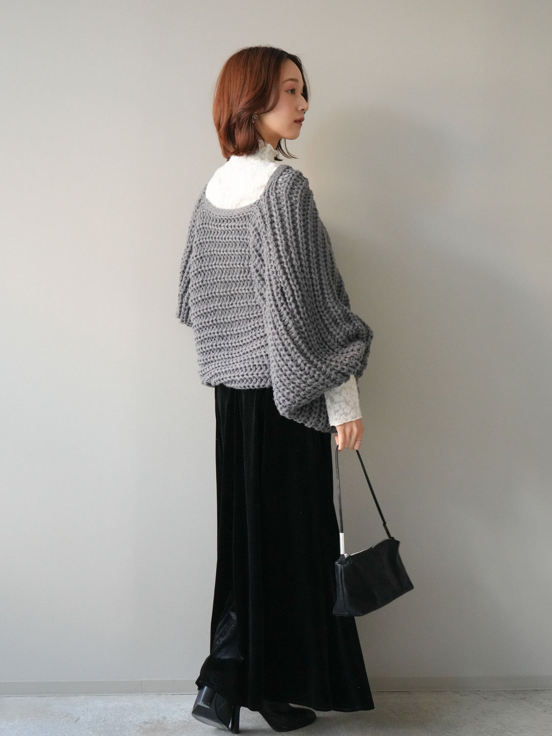 [予約]ベロアフレアスカート/black