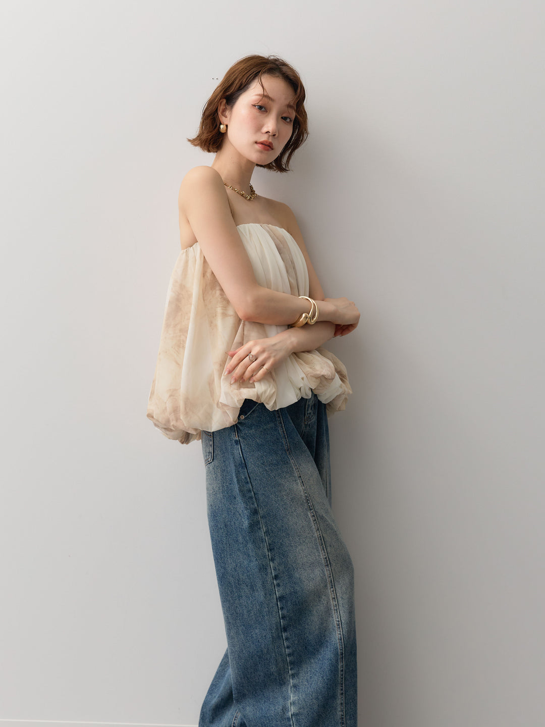 [予約]シフォンバルーンベアトップス/beige