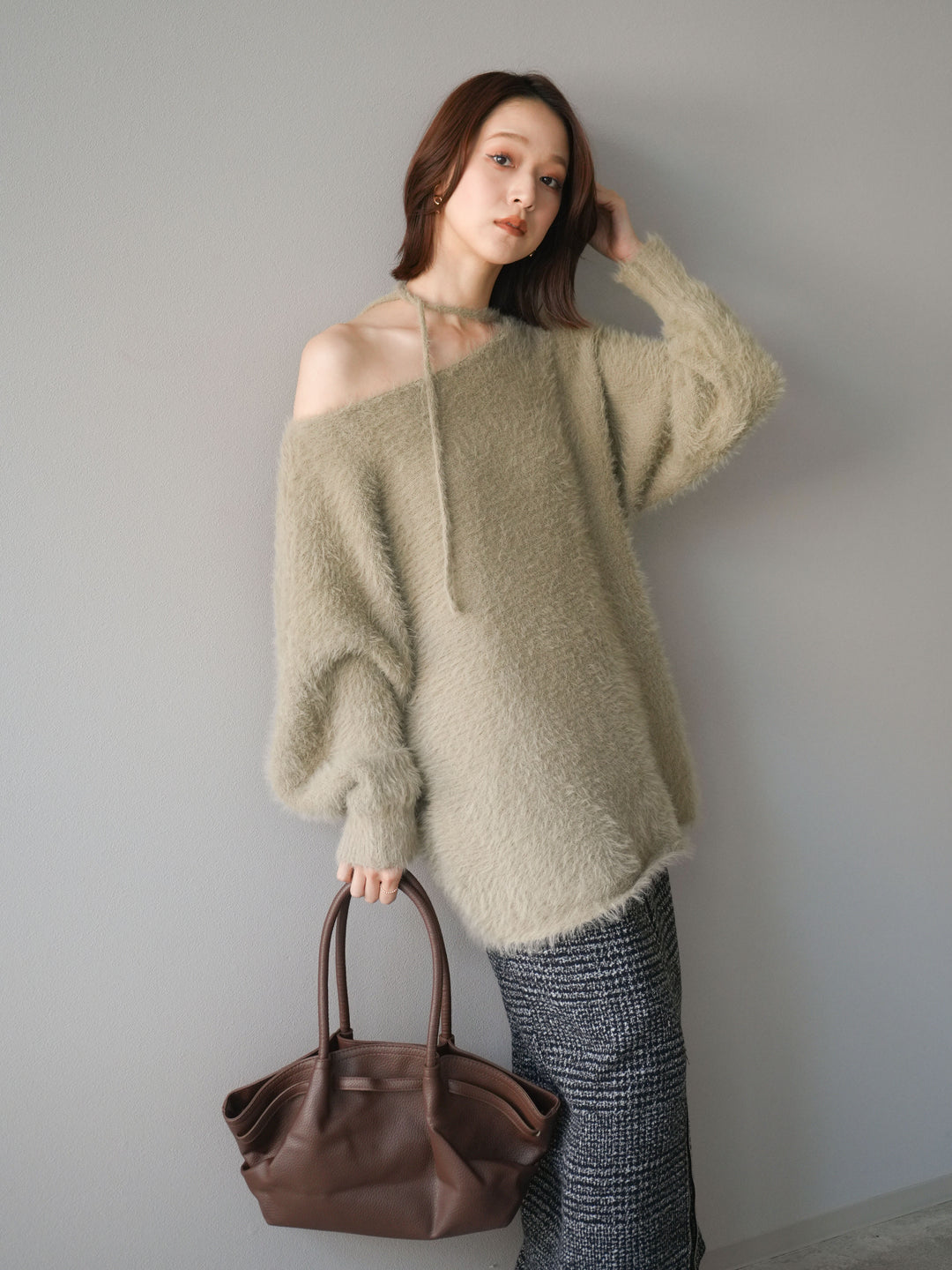 [予約]紐付きシャギーニットプルオーバー/beige