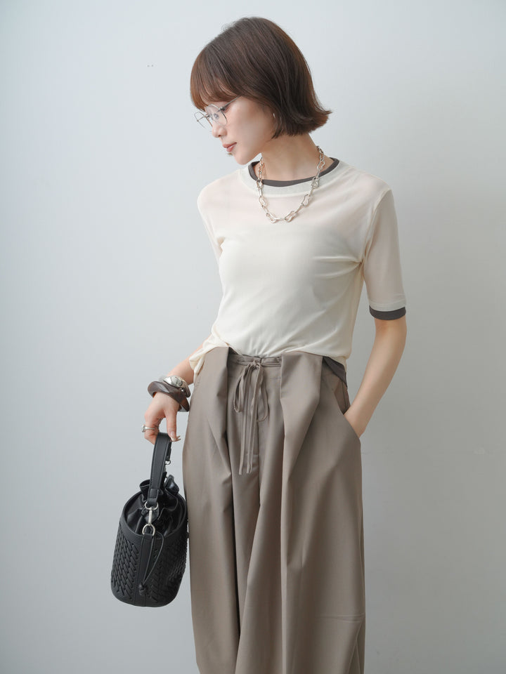 [予約]トリムレイヤードシアー半袖トップス/ivory