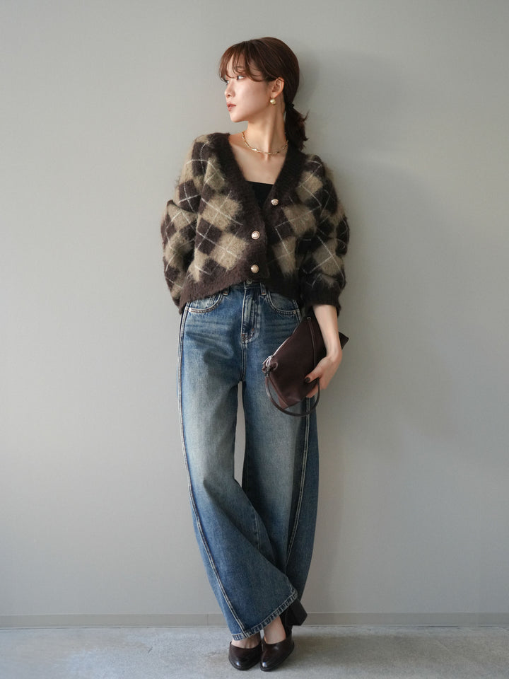 [予約]サイド切替カーブデニムパンツ/blue