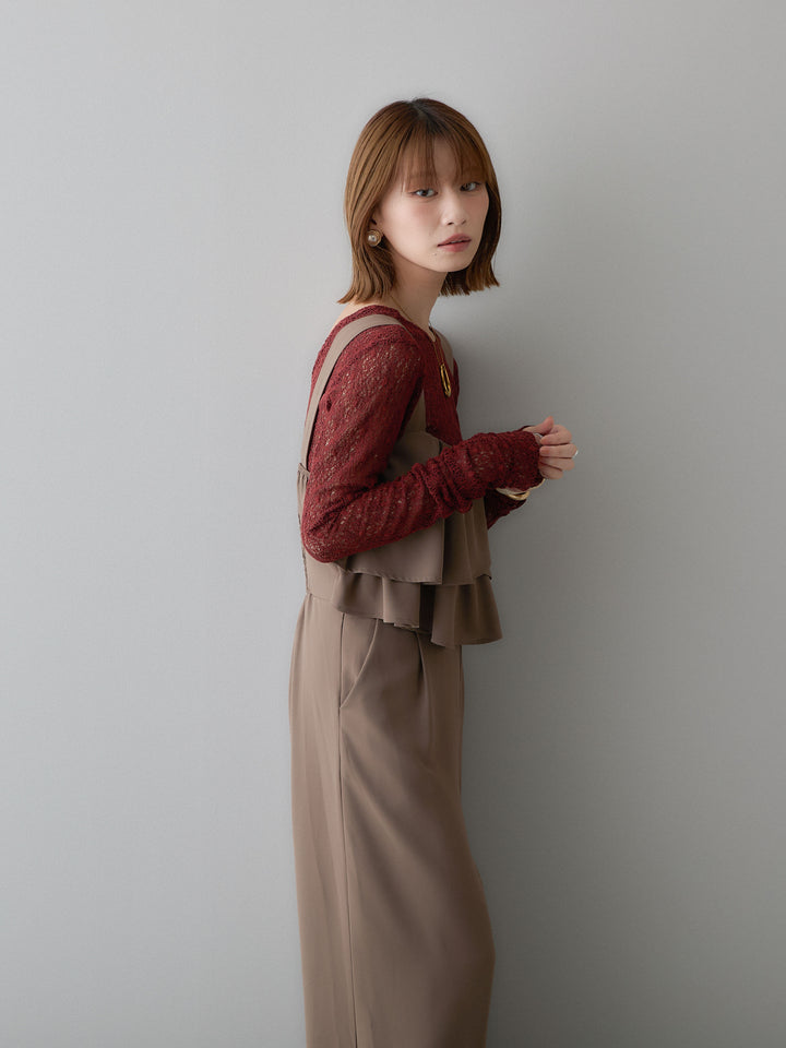 【套裝】網紗蕾絲露背上衣 + 網紗蕾絲露背上衣（兩件套裝）