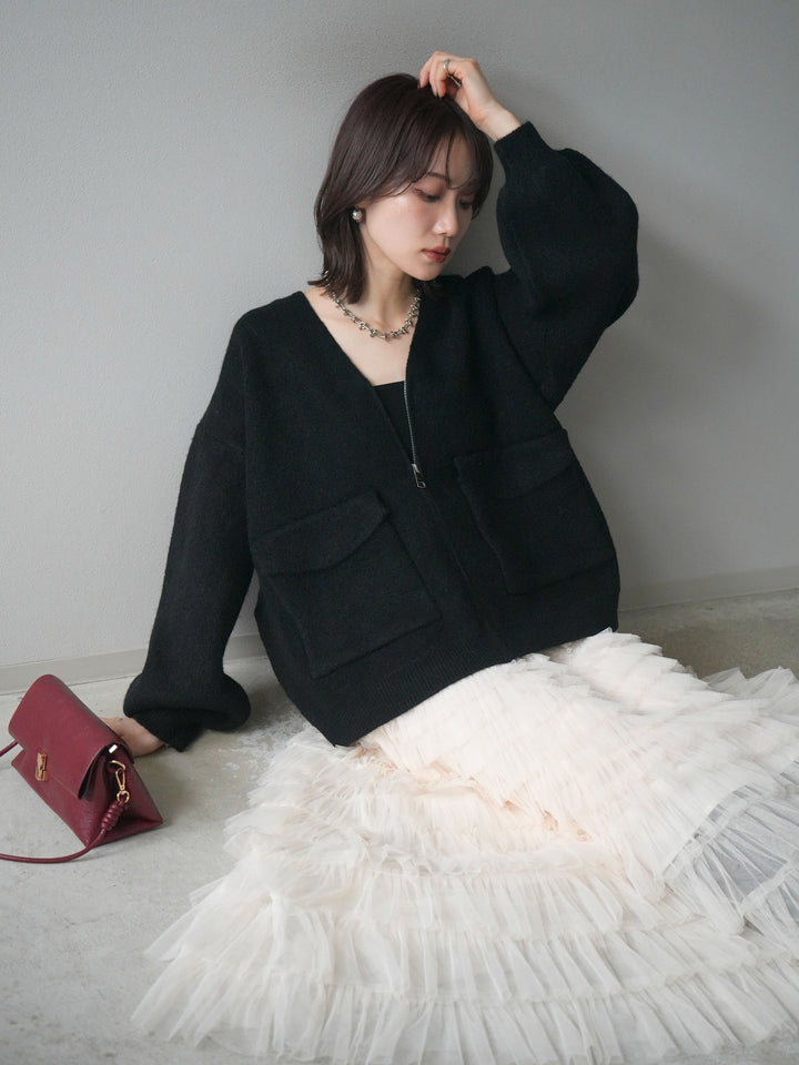 [予約]BIGポケットジップニットカーディガン/black