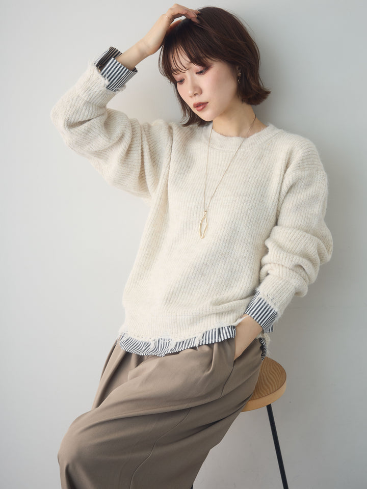 [予約]シャツレイヤードデザインモヘアプルオーバー/ivory