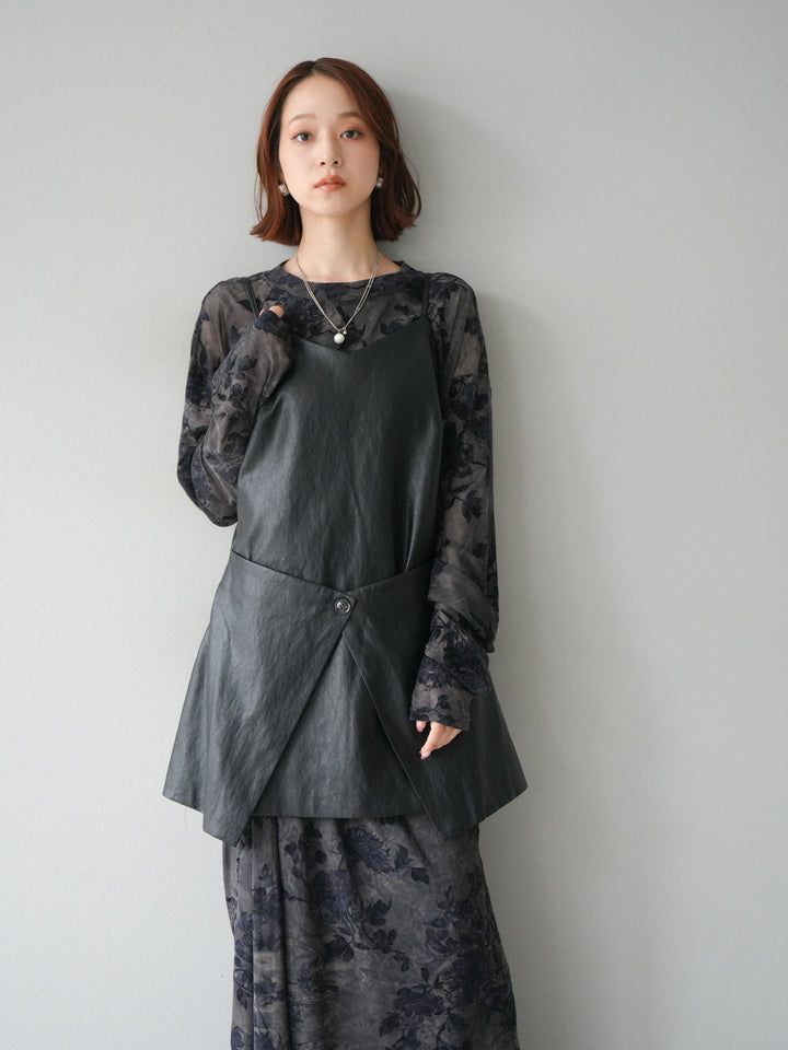 [予約]レイヤードレザーキャミソールチュニック/ブラック