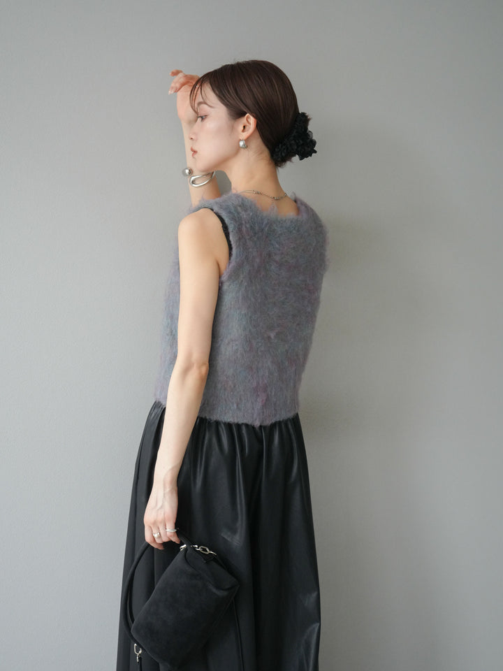 [予約]ミックスシャギーUネックベスト/グリーン