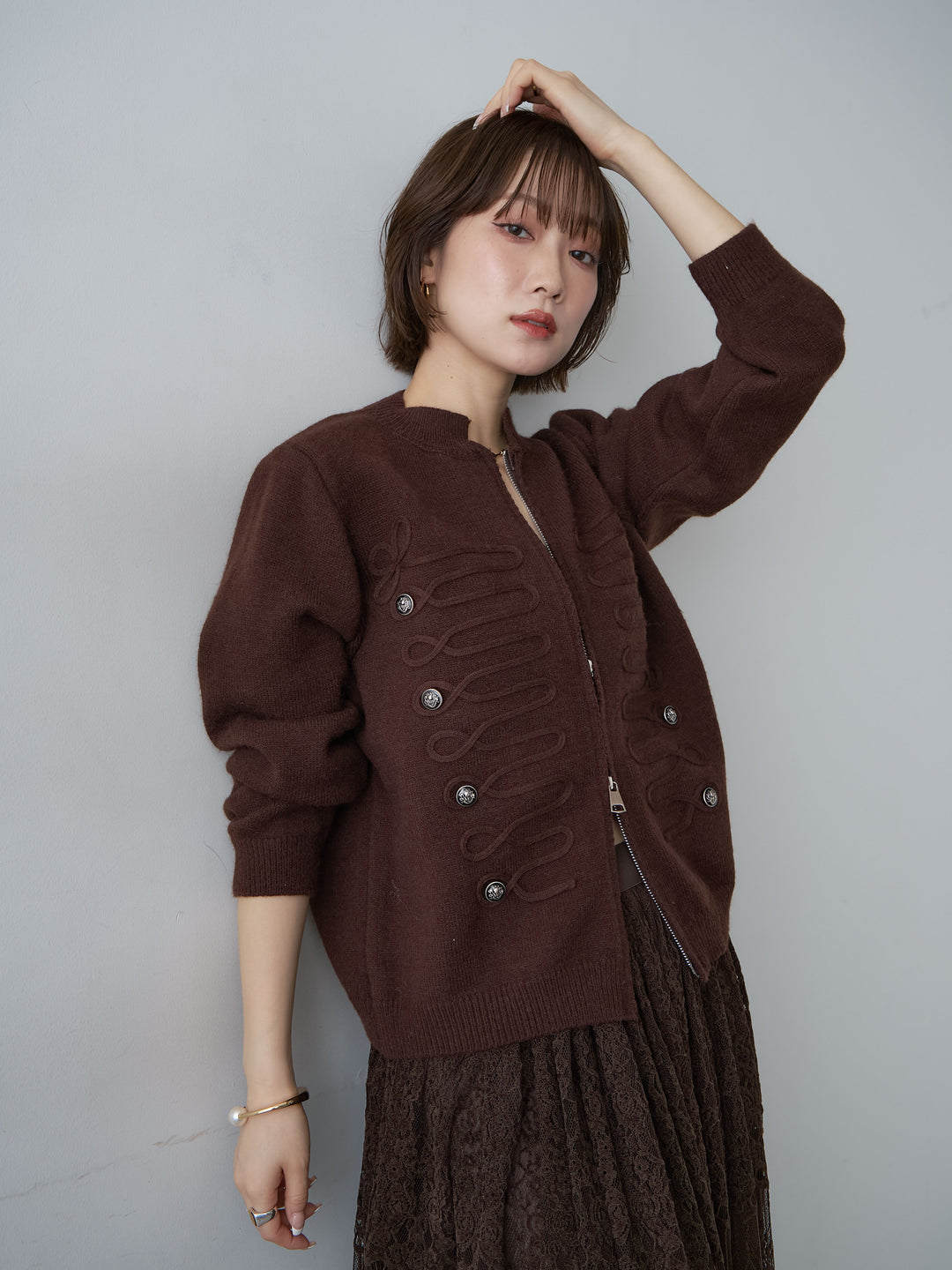 [予約]ナポレオンWジップニットカーディガン/brown