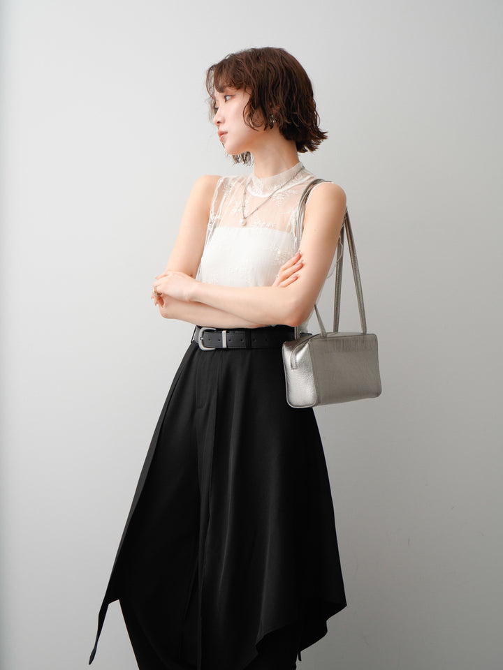 [予約]シースルーストレッチレースノースリトップス/white