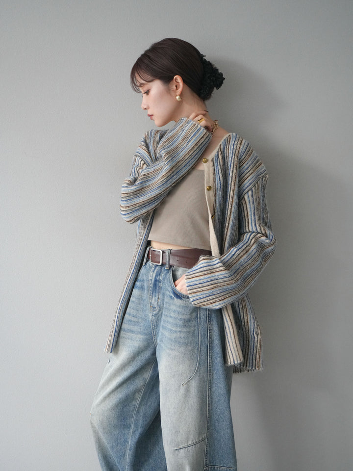 [予約]アンティークボタンストライプニットカーディガン/ivory