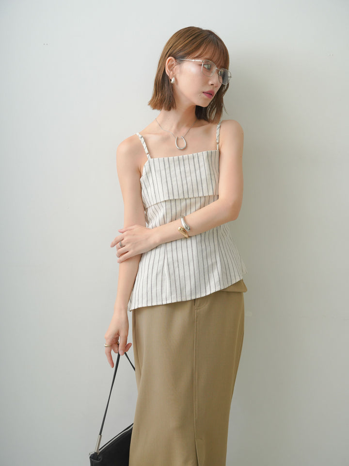 [SET]ストライプアシメキャミソール+クレープデシンフラップ付きストレートスカート(2set)