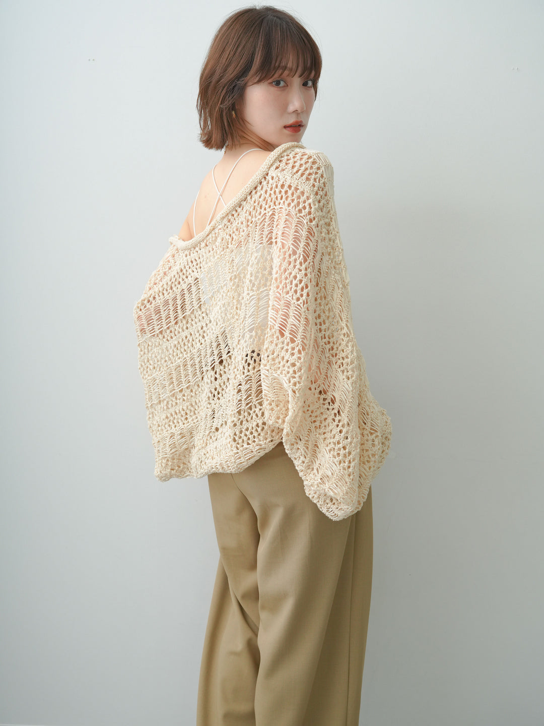 [SET]ミックスメッシュニットボレロ+クレープデシンタックワイドパンツ(2set)