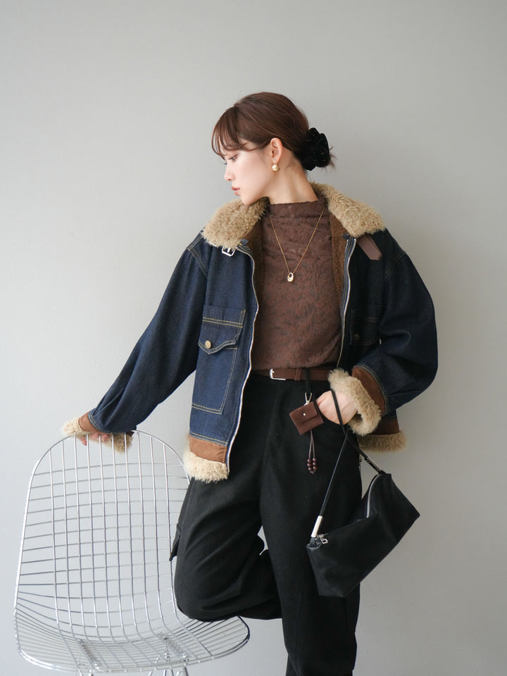 [予約]スタンドカラーファー×デニムジャケット/indigo