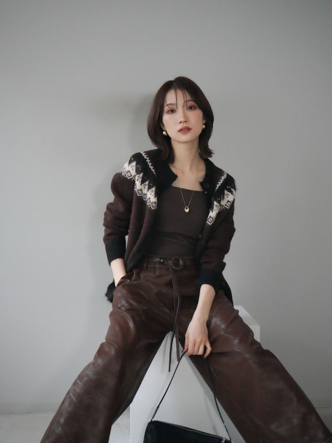 [予約]ノルディック柄ニットカーディガン/brown